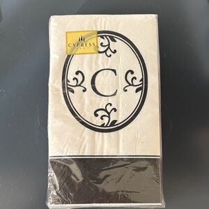 New Sealed Cypress Home Monogrammed 'C' Paper Napkins - Beige and Black